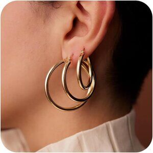 Women's Multiple Piercing Large Hoop Cubic Zircon Gold Jewelry Earrings